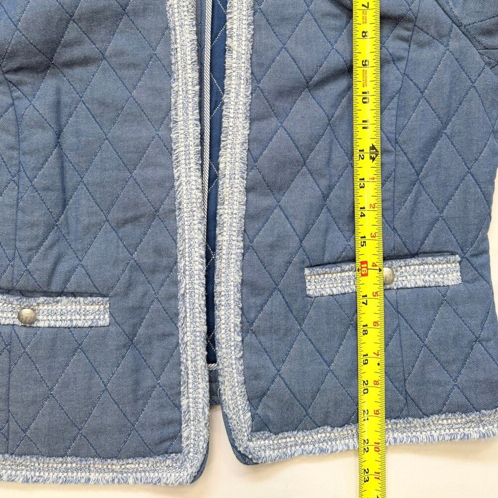 Talbots Quilted Chambray Jacket Size 12 Blue Tweed Trim Cropped - Picture 14 of 15